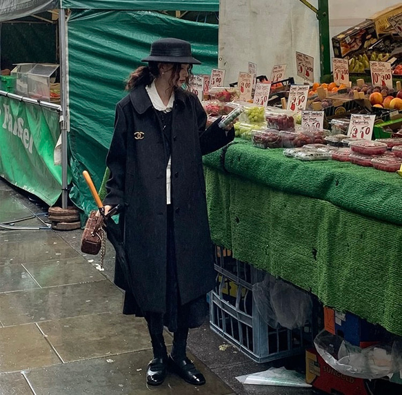 レトロモダンな丸襟　ウールのロングコート【春秋冬】黒系 17枚目の画像