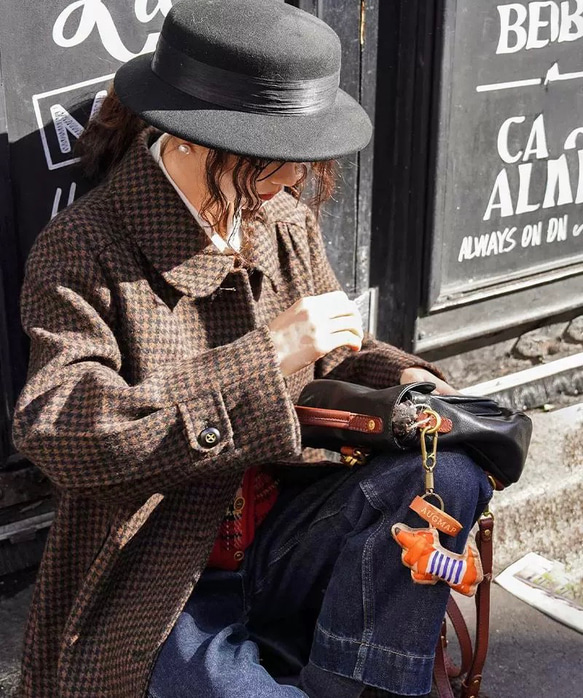 レトロモダンな丸襟　ウールのロングコート【春秋冬】黒系 13枚目の画像