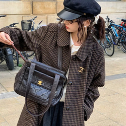 レトロモダンな丸襟　ウールのロングコート【春秋冬】黒系 6枚目の画像