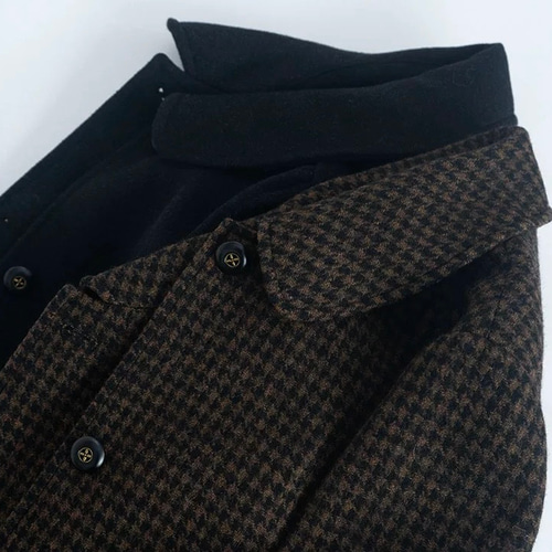 レトロモダンな丸襟 ウールのロングコート【春秋冬】黒系 コート ね