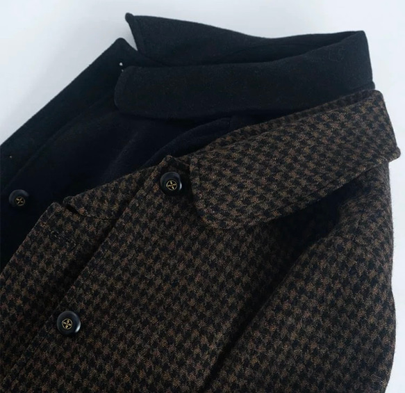 レトロモダンな丸襟　ウールのロングコート【春秋冬】黒系 10枚目の画像