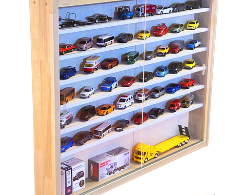 1000円値下げ☆マホガニ色全塗装 ミニカーケース８０台 1/64 アクリル付 ミニカーケース 54台収納 コレクション ディスプレイ アクリル