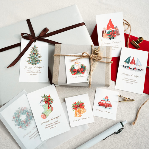 絵柄4種類／32枚入】タグカード クリスマス ラッピング ミニカード