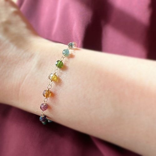七色に輝く虹色ブレスレット 天然石 トルマリン 10月誕生石 14kgf