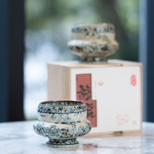 詩磁集ヒット｜中国風敦煌蓮菊紋泳圏景徳鎮手描き青花磁中国式