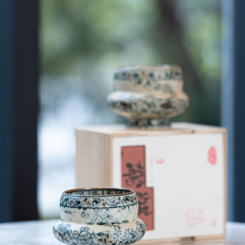 詩磁集ヒット｜中国風敦煌蓮菊紋泳圏景徳鎮手描き青花磁中国式