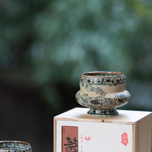 詩磁集ヒット｜中国風敦煌蓮菊紋泳圏景徳鎮手描き青花磁中国式レトロ