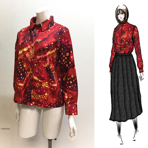 1点もの・デザイン画付き】日本製綿プリントストレッチジャガード生地 