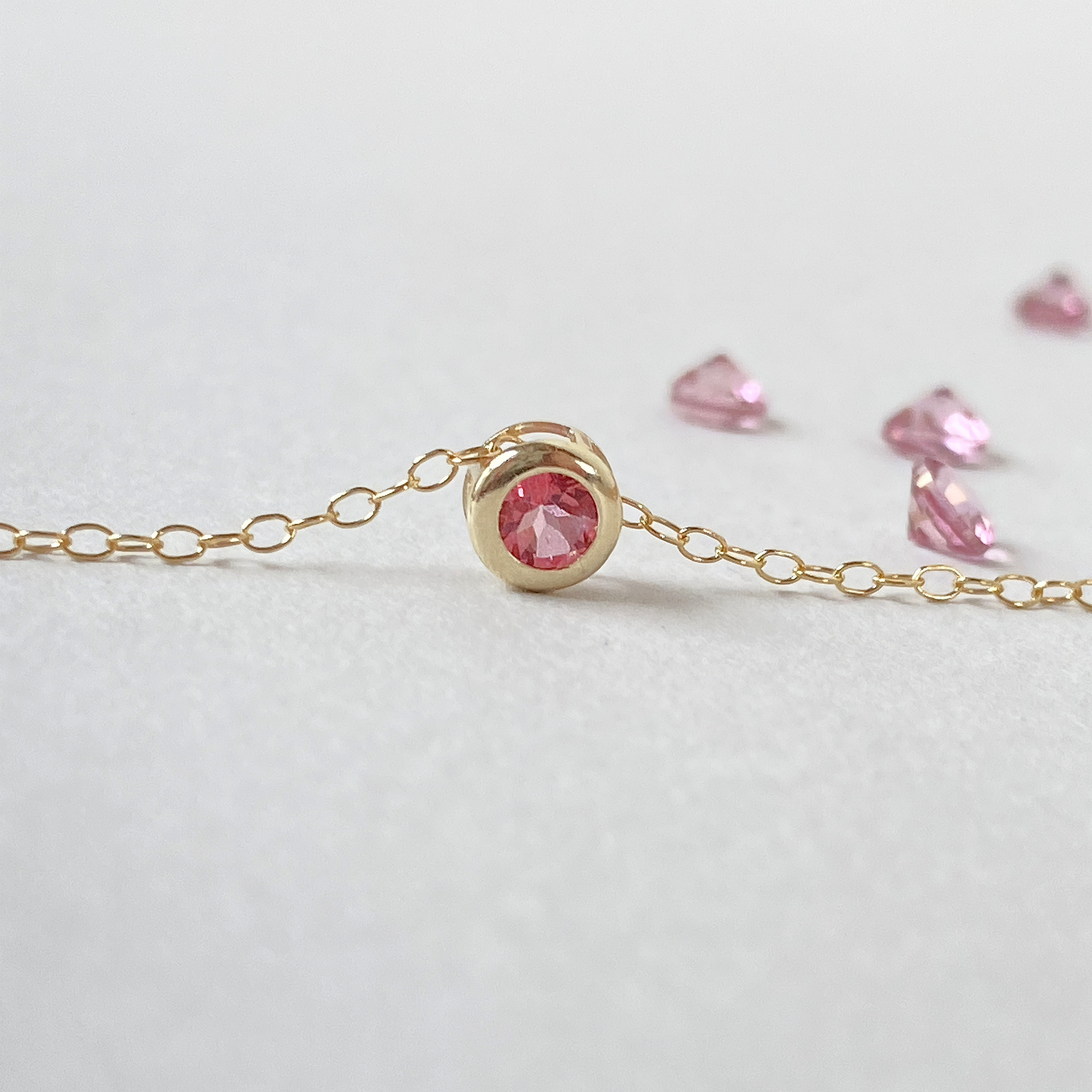 [14kgf]N32 ピンク トパーズ ベゼル ネックレス