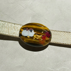 天然石老虎與麻雀 obidome 小馬鉤胸針 第2張的照片