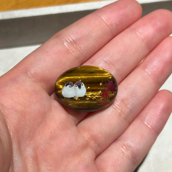 天然石老虎與麻雀 obidome 小馬鉤胸針 第7張的照片