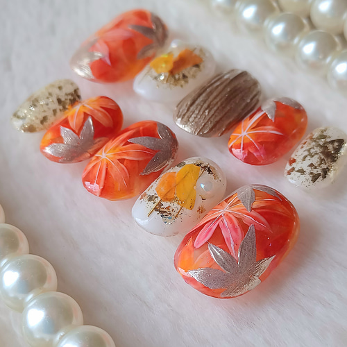 即日発送/フリーサイズ 紅葉 ネイルチップ 現品 No.249 ネイルチップ 
