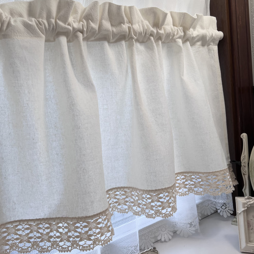 アイボリーホワイト ナチュラル ハーフリネン カフェカーテン カーテン