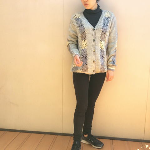 国産糸で編んだ【Ⅼサイズ】モチーフケーブルカーデイガン 長袖 手編み