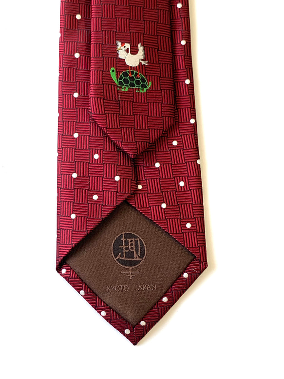 縁起ネクタイ　鶴は千年、亀は万年　送料無料　ワイン 4枚目の画像