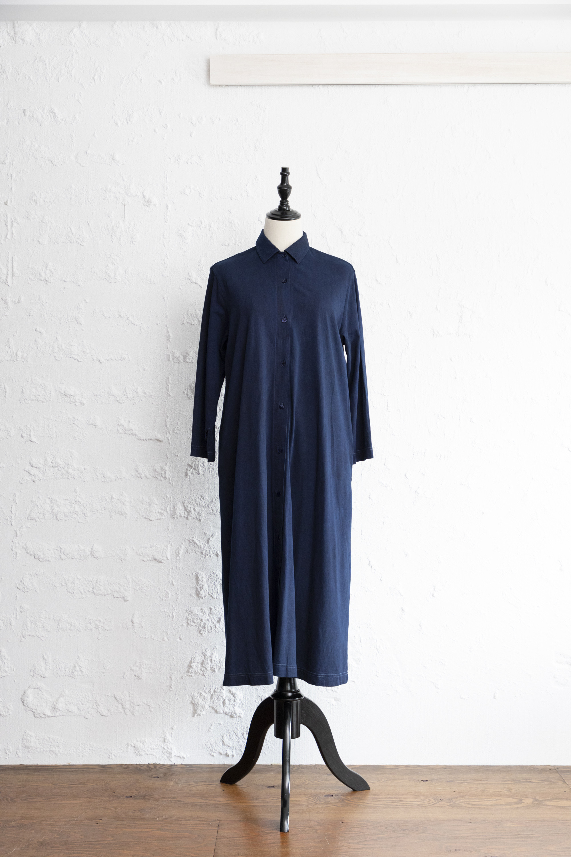 藍染　カットソー長袖シャツワンピ　無地