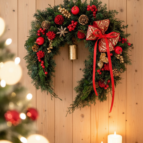 特集ページ掲載】幸運よ呼ぶ馬蹄形 クリスマスリース クリスマス