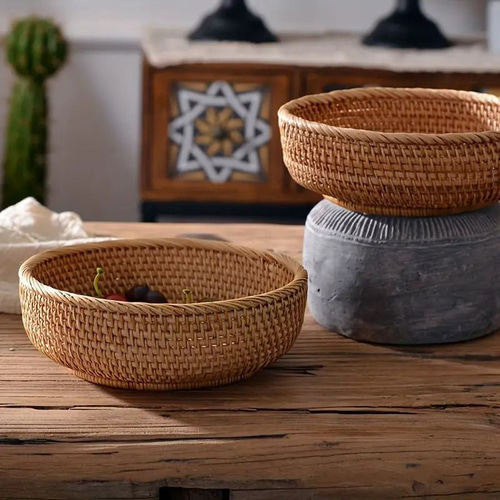 収納バスケット 藤 ラタン 小物入れ フルーツバスケット 藤編み