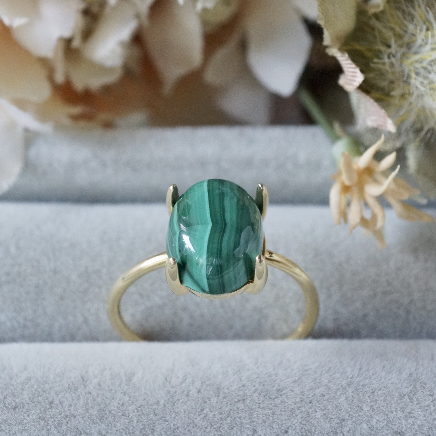 【受注制作】マラカイト　リング　7号〜フリーサイズ/9号/11号/13号　10x8mm