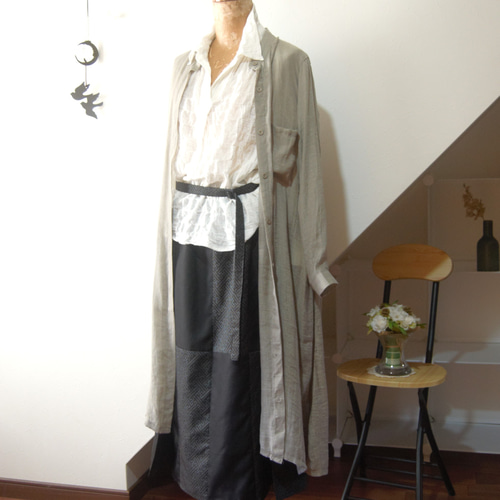 大島紬七マルキ 紗綾形のタックスカート 着物リメイク ロングスカート