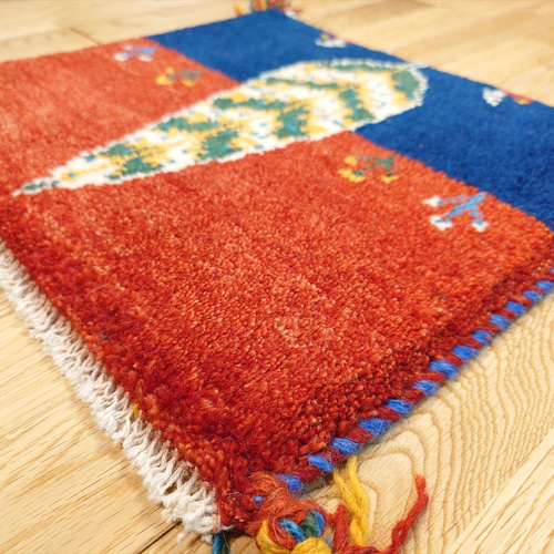 ペルシャ　ギャッベ ミニマット　38×37 茜色　太陽　ラクダ 春入荷】ペルシャ ギャッベ ミニマット 41x36cm 夕方から夜 糸杉