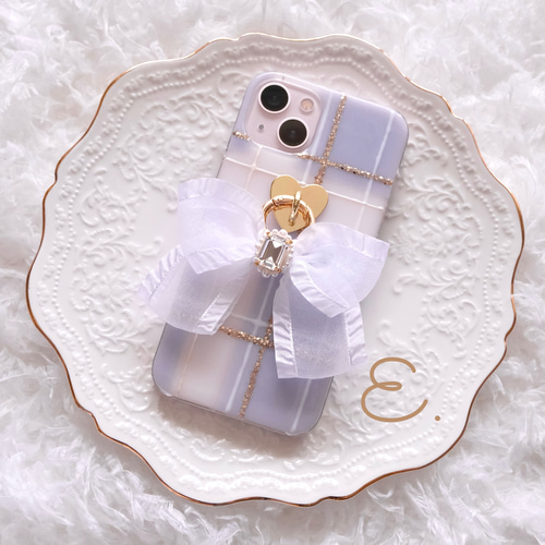 ❁新色❁手描きチェック❁.*・ﾟiPhoneケース（リボンチャーム