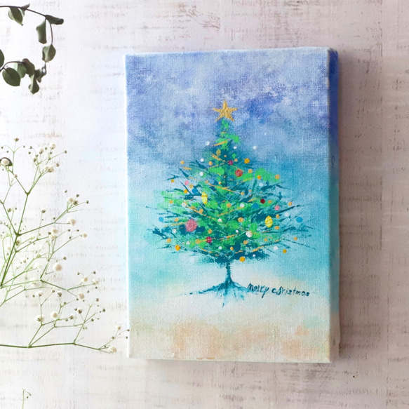 【ふたり。クリスマスバージョン】グラスアート　イラスト　水彩画　原画 クリスマスのほっこりイラスト【簡単な水彩画】クリスマス