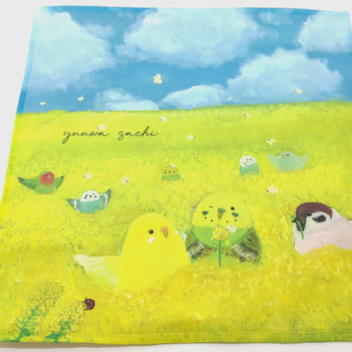 かわいい♪小鳥たちのマイクロファイバークロス 『菜の花畑インコたち