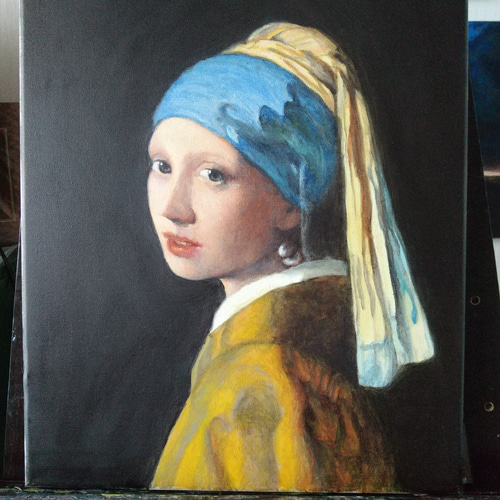 模写 油絵 フェルメール 真珠の耳飾りの少女 8号 F8 絵画 rinrin