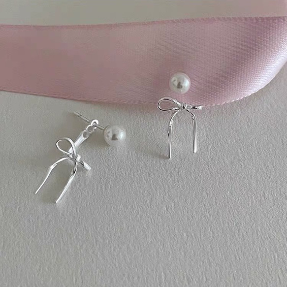 【2024.11秋冬新作】韓国ファッション　シンプル　リボン　ピアス アクセサリー　-864 4枚目の画像