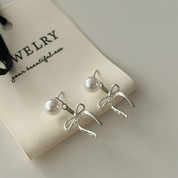 【2024.11秋冬新作】韓国ファッション　シンプル　リボン　ピアス アクセサリー　-864 2枚目の画像