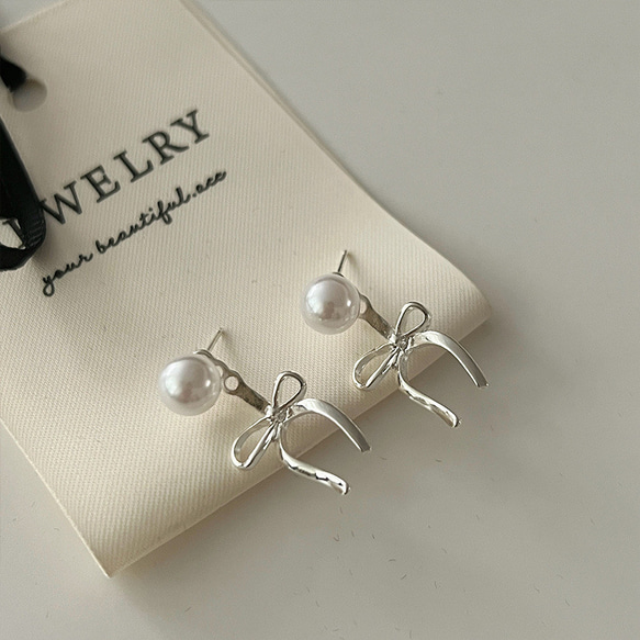 【2024.11秋冬新作】韓国ファッション　シンプル　リボン　ピアス アクセサリー　-864 2枚目の画像