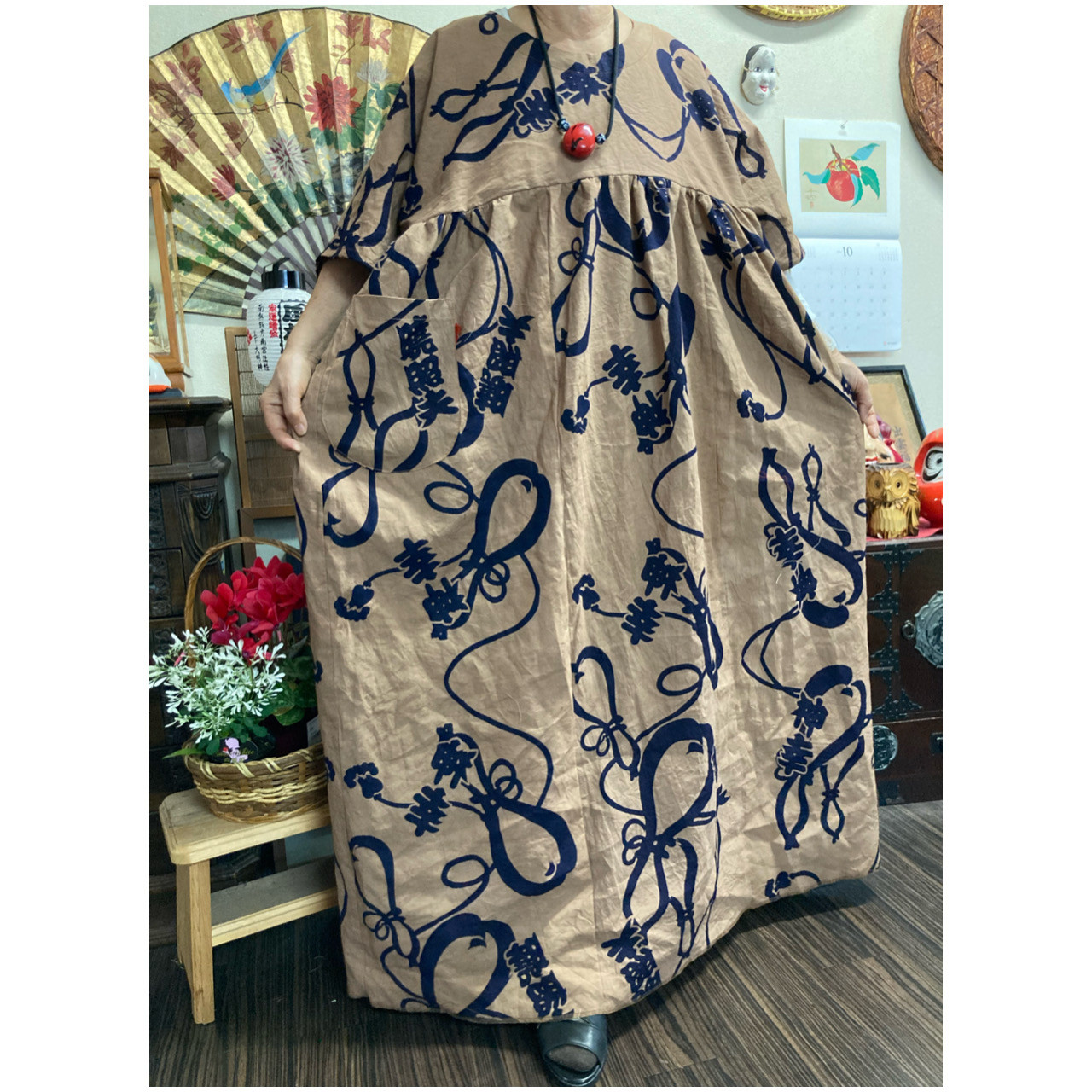 柿渋染め もんぺ【獅子】ハンドメイド 浴衣 綿 - メルカリ