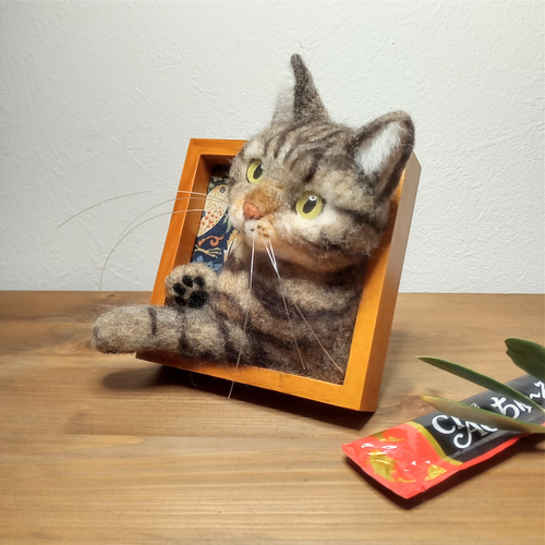 ほっこり♡猫の見える窓】キジトラ猫ver.【羊毛フェルト】【猫