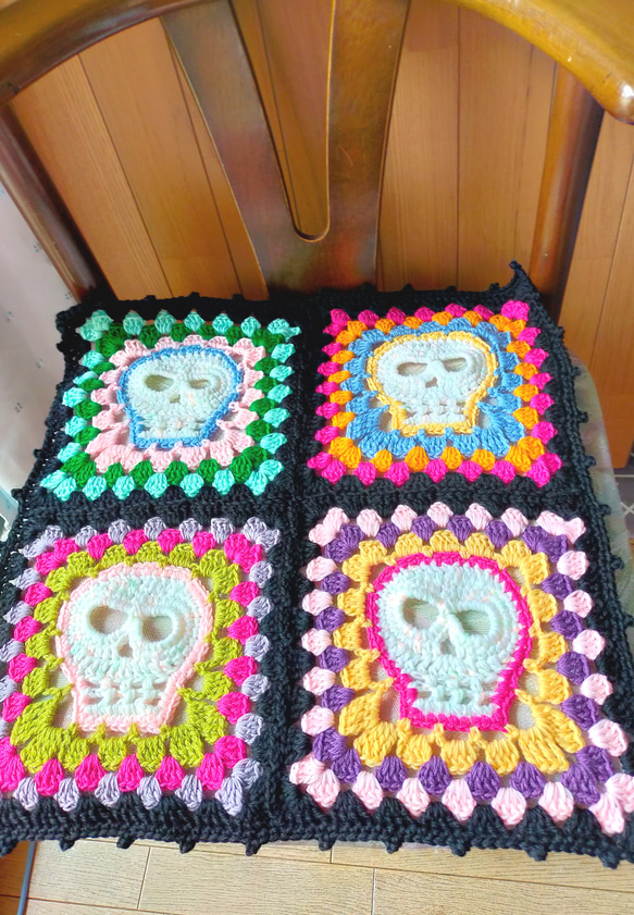 スカル マルチカバー 椅子カバー 黒 ハロウィン ハンドメイド