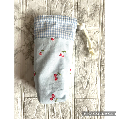 保冷ペットボトルカバー・さくらんぼ・水色 弁当袋・風呂敷 春の森