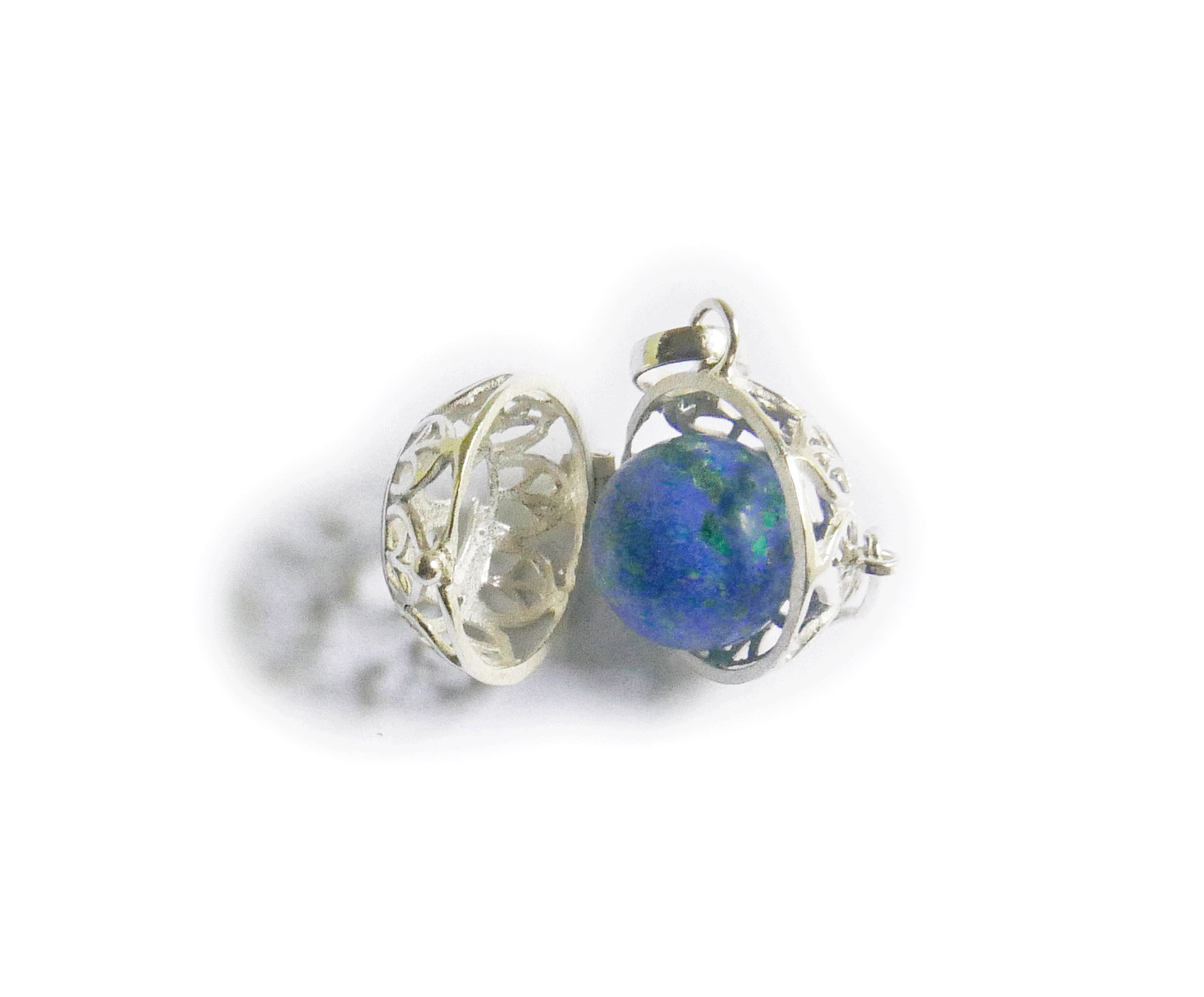 ✼プラチナ加工✼アズライトのペンダントトップ༺ぱかりと開けられる•*•宇宙と繋げるバリ島の神様OM༻天然石アクセサリー