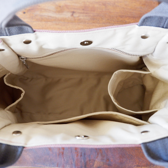 エレガントなタックトート ◇モカ×ダークブラウン◇倉敷帆布 4枚目の画像