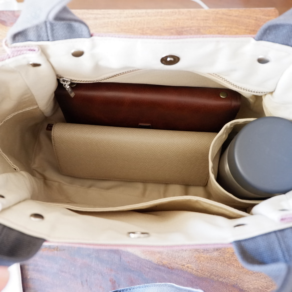 エレガントなタックトート ◇モカ×ダークブラウン◇倉敷帆布 5枚目の画像