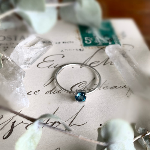 ロンドンブルートパーズ リング 宝石質 4mm silver925 刻印入り