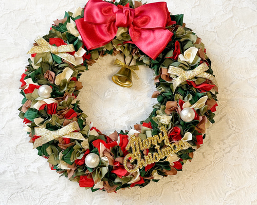 リボンリース クリスマス グリーン 赤 イベント リース mi felicelo