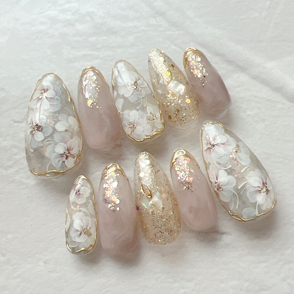 ネイルチップ和柄フラワー花柄ニュアンスネイル成人式卒業式ブライダル