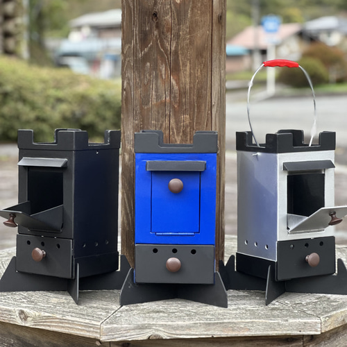 【60％OFF】 FIRE ソロストーブ BBQコンロ 専用木箱付き PIT ブルー Castle ストーブ+コンロ