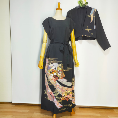 古布リメイク 大島紬いろいろ合わせエプロンドレス 古布・着物