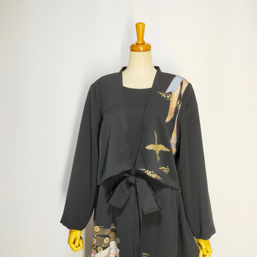 黒留袖アンサンブル*フレンチワンピ+長袖ボレロ*リボン付き*着物 黒留袖アンサンブル*フレンチワンピ+長袖ボレロ*リボン付き*着物