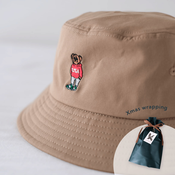 Xmasラッピング無料・2日以内発送○クマ刺繍バケットハット バケハ