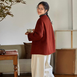 2色 上質ウール100%　Vネックのコート　ポケット付き【冬春秋】レッド/グリーン/ベージュ 6枚目の画像