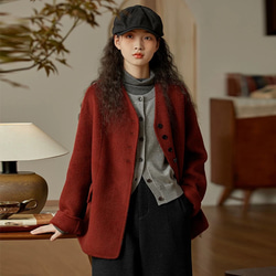 2色 上質ウール100%　Vネックのコート　ポケット付き【冬春秋】レッド/グリーン/ベージュ 1枚目の画像