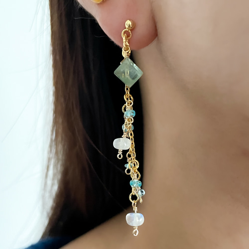 14kgf 配送 ピアス グリーンカイヤナイトとアパタイト 14kgf】グリーン