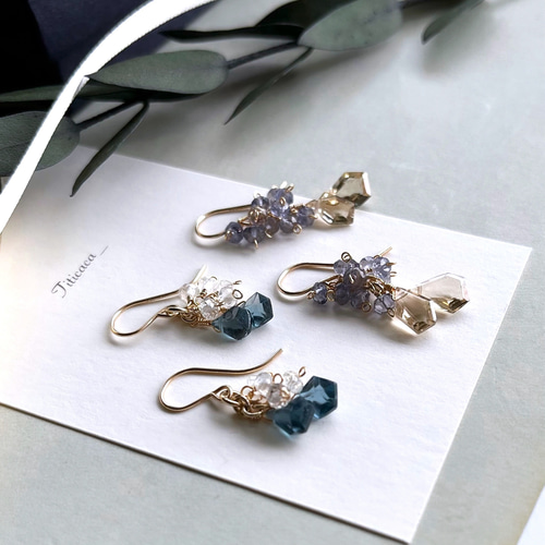 大粒ミスティックレインボークォーツの一粒ピアス／イヤリング 14kgf  